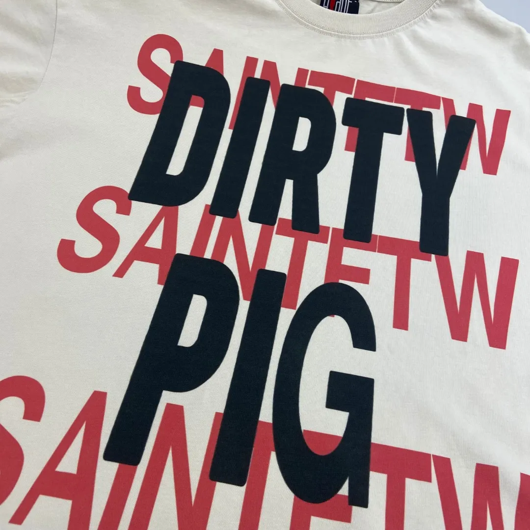 Saint Michael's new niche letter print retro pure cotton loose short-sleeved T-shirt with digital white ink direct injection, the fabric is breathable and the pattern is three-dimensional and clear. Fabric: Double yarn 240g Style number: S853 Size: S-M-L-XL Color: Off-white Price: P110